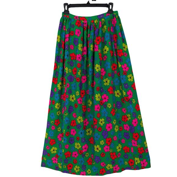 Vintage 1970's Neon Bright FLOWER POWER MAXI SKIRT Hawaiian Acrylic Crepe Fabric - Picture 2 of 8